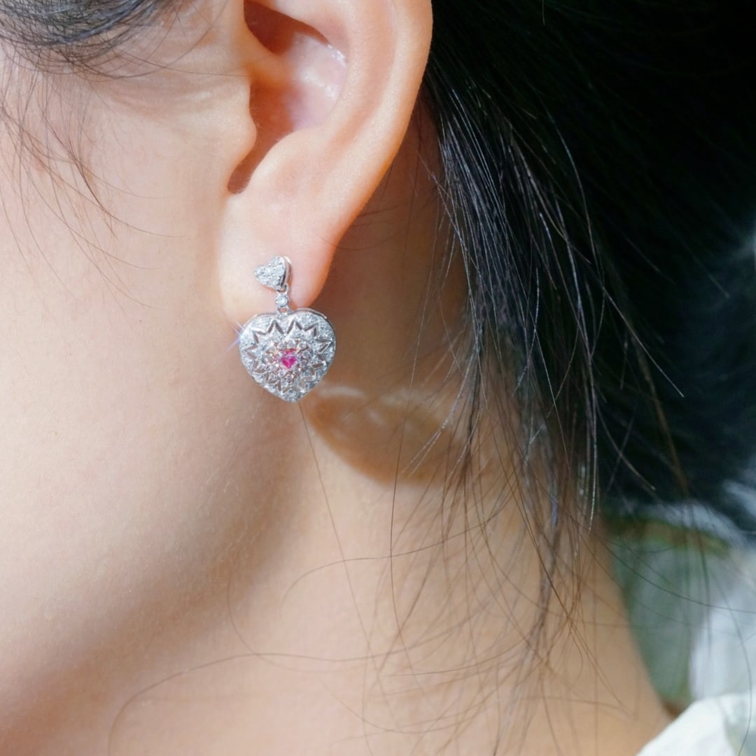 14k Gold 0.80 Ctw Natural Pink Diamond & Diamond Earrings - 3