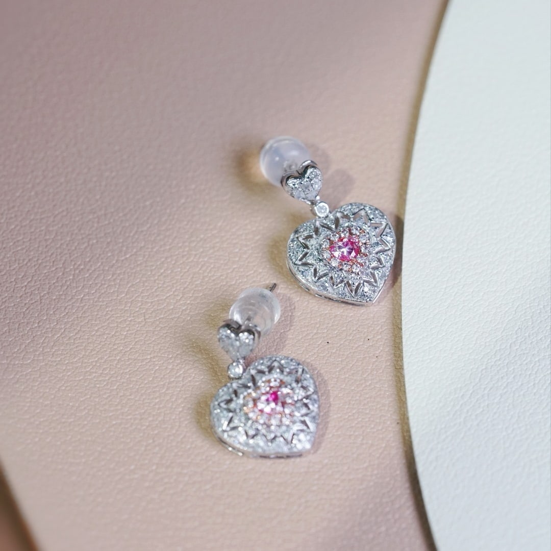 14k Gold 0.80 Ctw Natural Pink Diamond & Diamond Earrings - 7