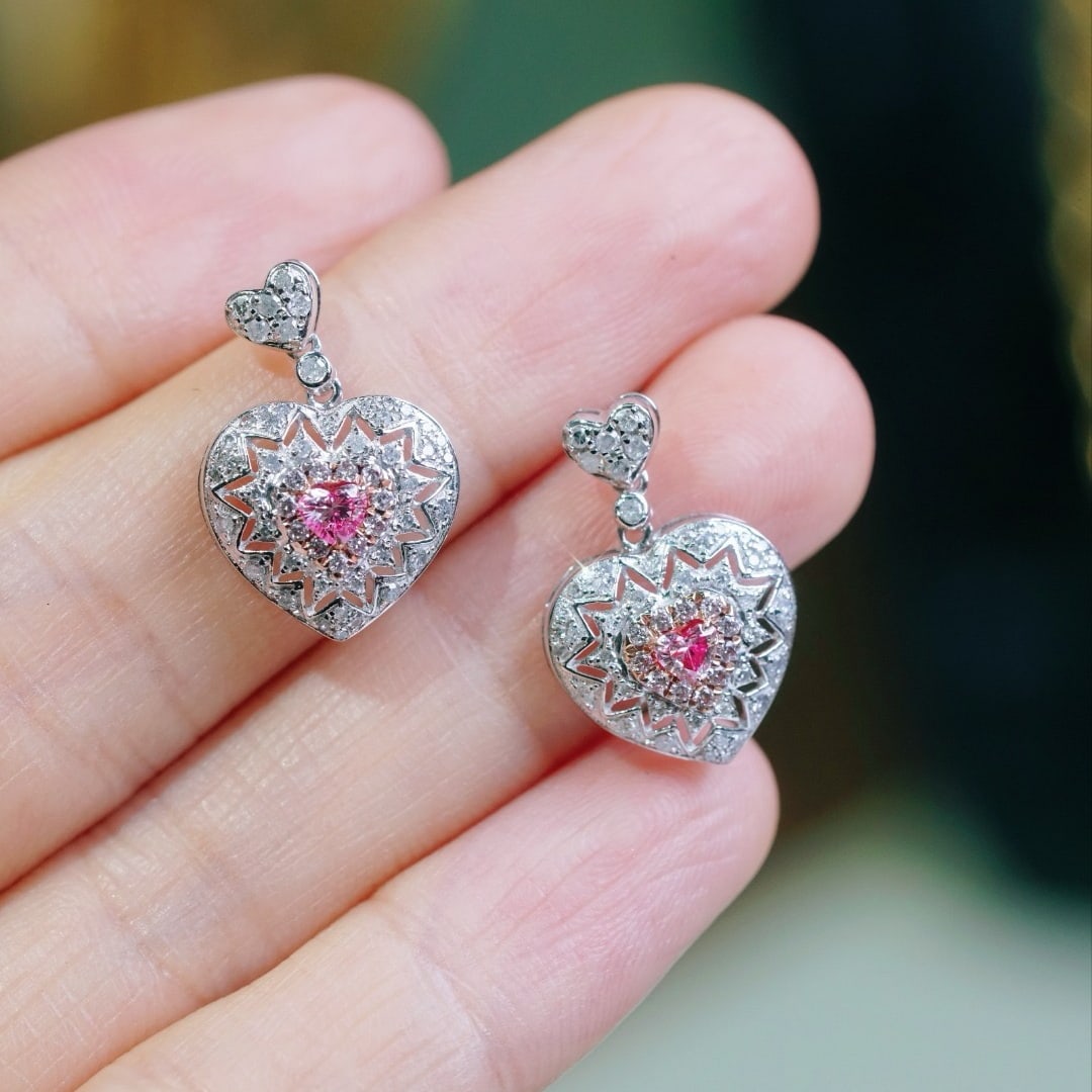 14k Gold 0.80 Ctw Natural Pink Diamond & Diamond Earrings - 9