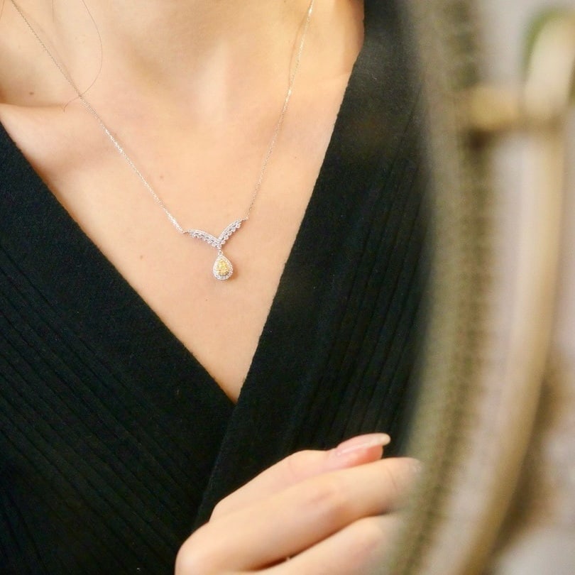 14k Gold 0.58 Ctw Natural Yellow Diamond & Diamond Necklace - 4