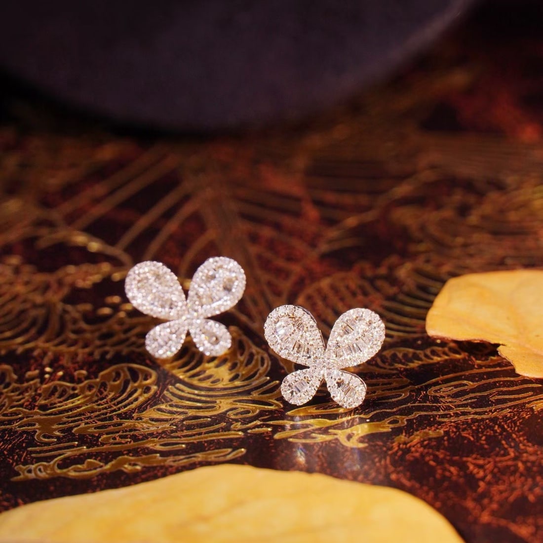 14k Gold 1.0 Ctw Natural H Diamond & Butterfly Jewelry Set - 3