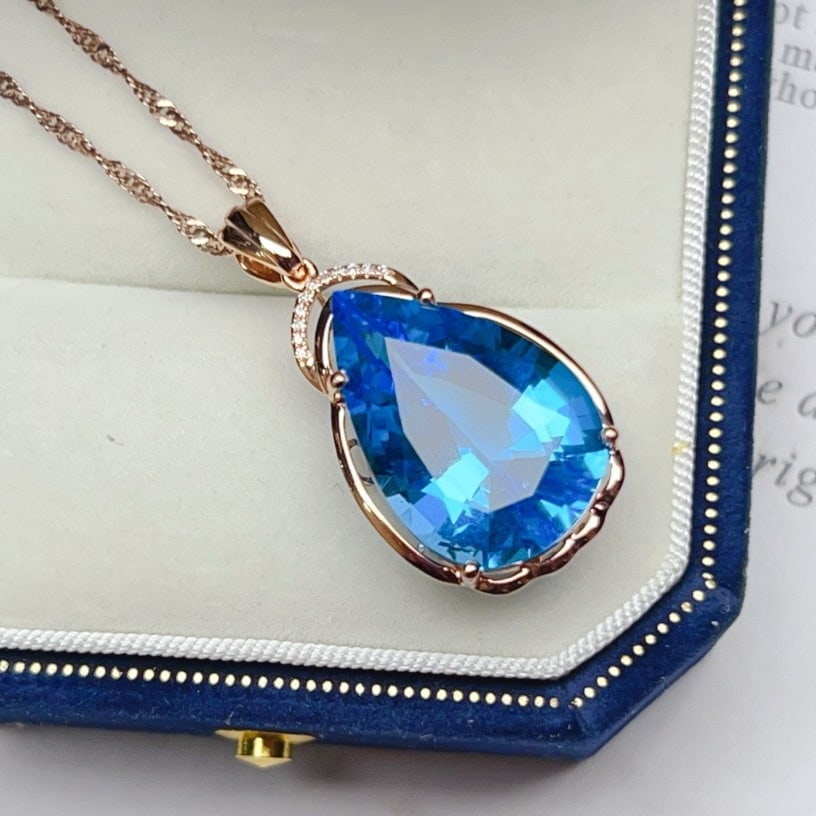 14k Gold 16.93 Ctw Natural Topaz & Diamond Pendant( Without Chain ) - 3