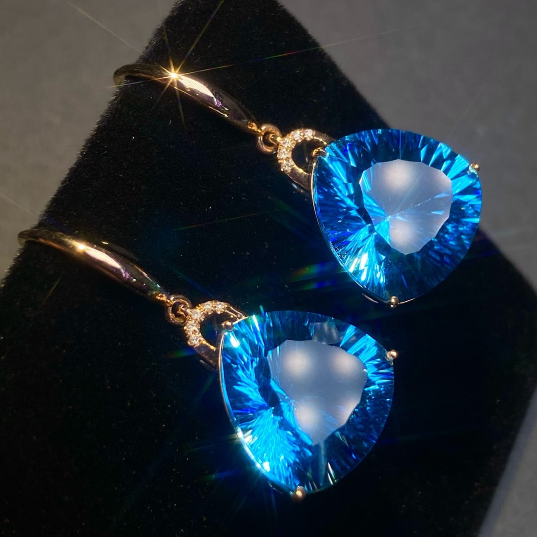14k Gold 14.15 Ct Natural Topaz & Diamond Earrings - 2