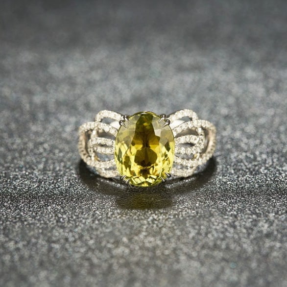 14k Gold 3.39 Ctw Natural Tourmaline & Diamond Ring: Ref:231194222 // gold content:14k gold // ring size:7. 25us // // main gemstone:tourmaline // shape:oval // carat weight:3. 16ct // color:yellow // treatment:natural // // adjacent gemstone 2 : diamon
