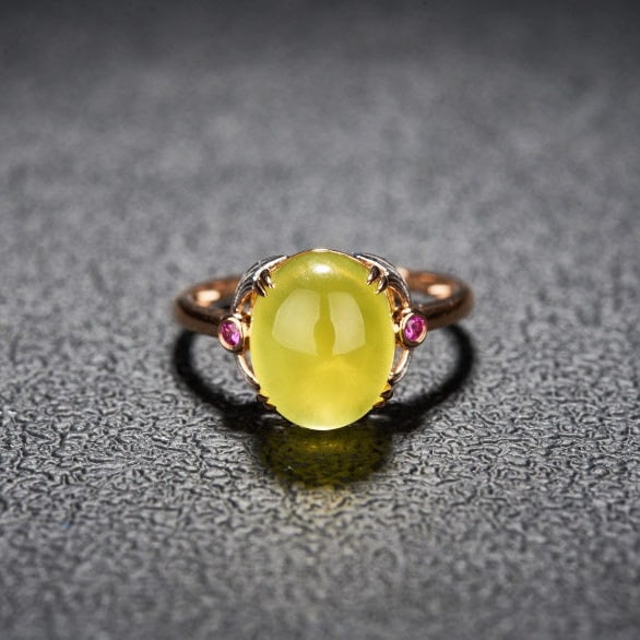 14k Gold 5.42 Ct Natural Prehnite & Ruby Ring - 3