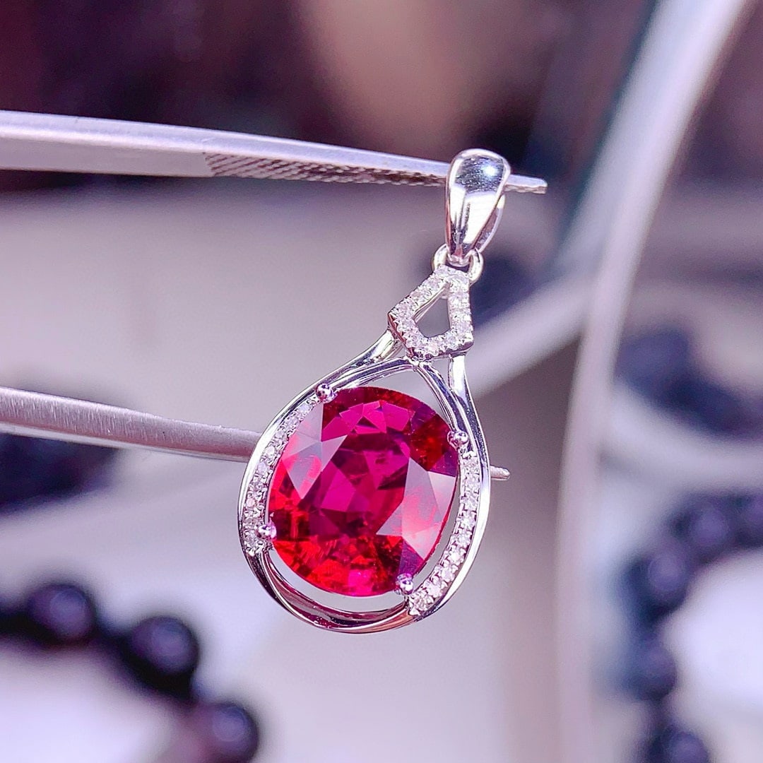 14k Gold 3.3 Ct Natural Tourmaline & Diamond Pendant( Without Chain ) - 2
