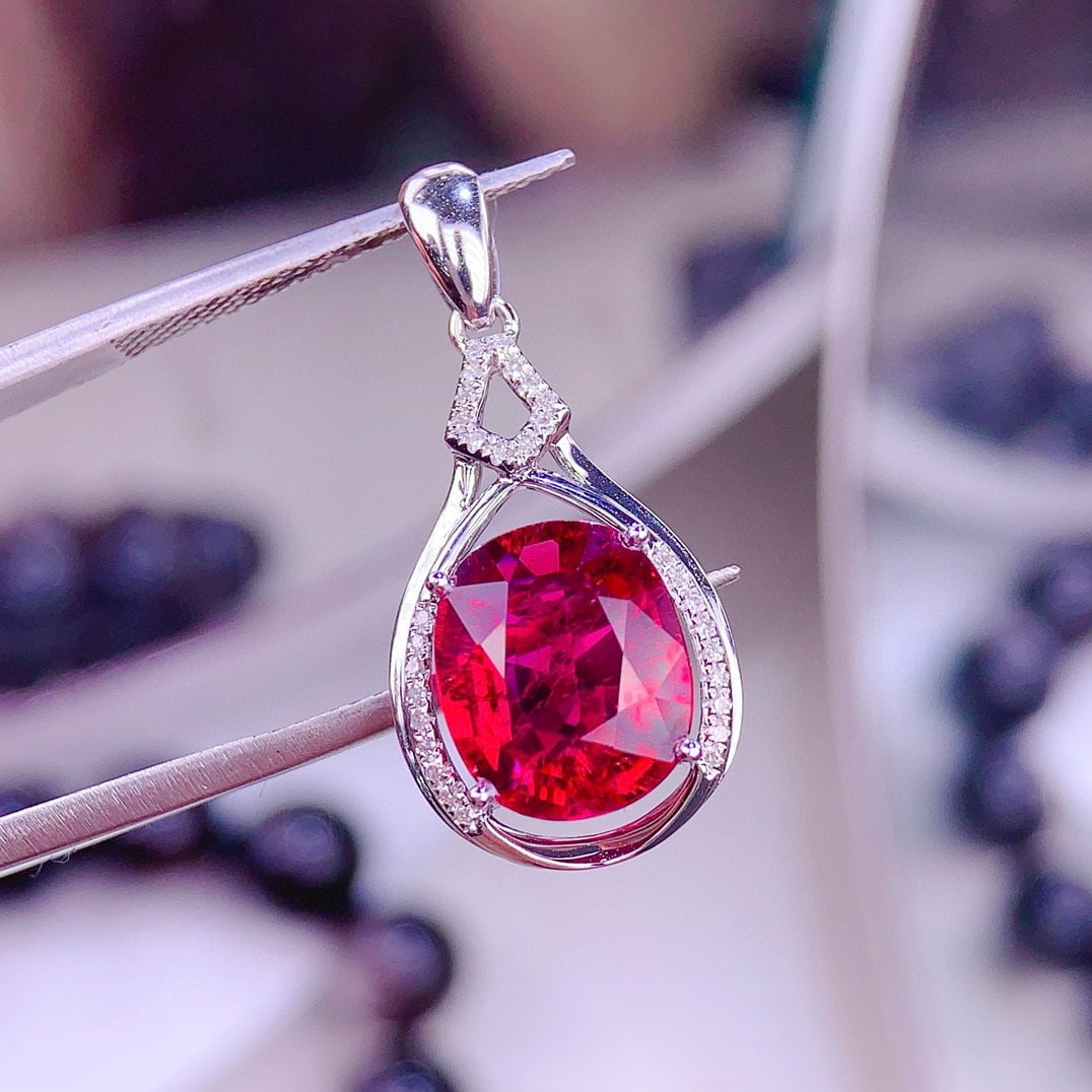 14k Gold 3.3 Ct Natural Tourmaline & Diamond Pendant( Without Chain ) - 3