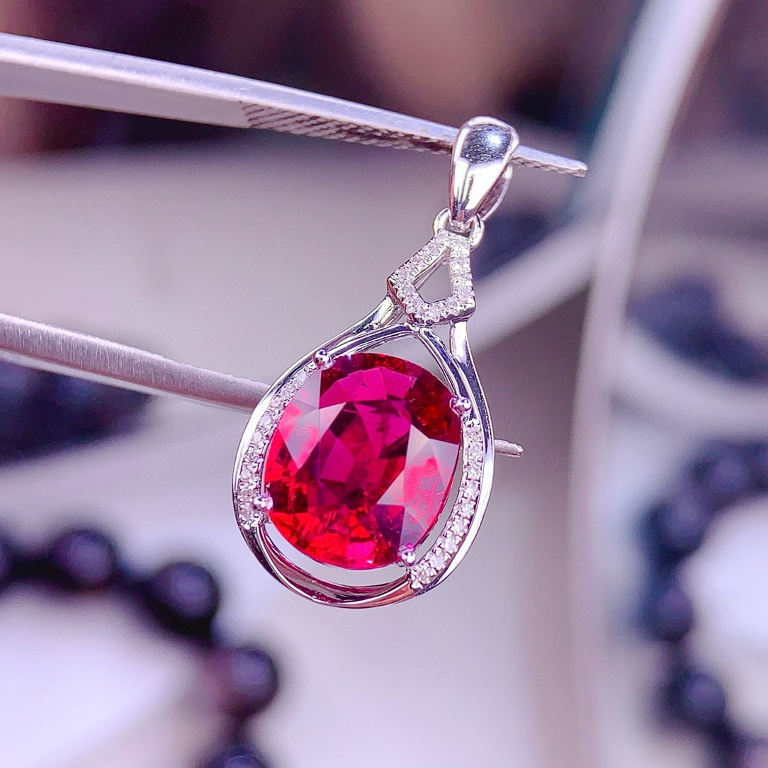 14k Gold 3.3 Ct Natural Tourmaline & Diamond Pendant( Without Chain ) - 4