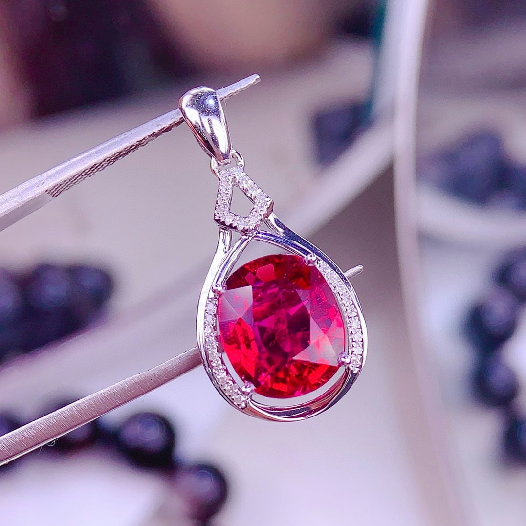 14k Gold 3.3 Ct Natural Tourmaline & Diamond Pendant( Without Chain ) - 5