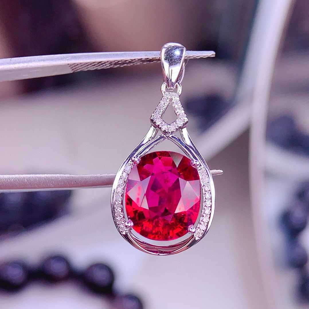 14k Gold 3.3 Ct Natural Tourmaline & Diamond Pendant( Without Chain ) - 6