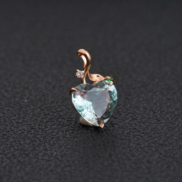 14k Gold 3.77 Ct Natural Aquamarine & Diamond & Tsavorite Pendant( Without Chain ) - 2
