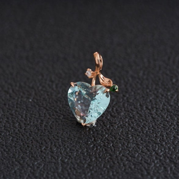 14k Gold 3.77 Ct Natural Aquamarine & Diamond & Tsavorite Pendant( Without Chain ) - 3