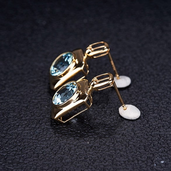 14k Gold 3.71 Ct Natural Aquamarine Earrings - 3