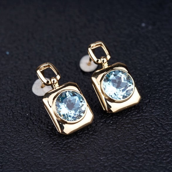 14k Gold 3.71 Ct Natural Aquamarine Earrings - 5