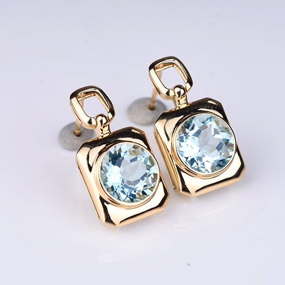 14k Gold 3.71 Ct Natural Aquamarine Earrings - 7