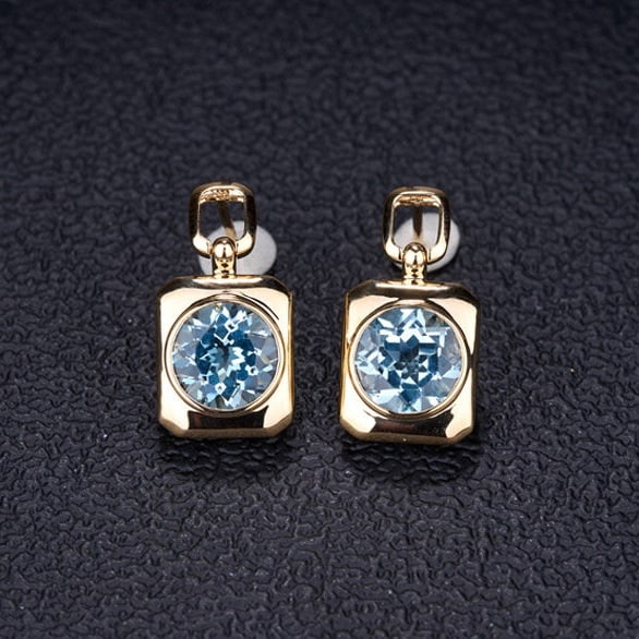 14k Gold 3.71 Ct Natural Aquamarine Earrings - 8