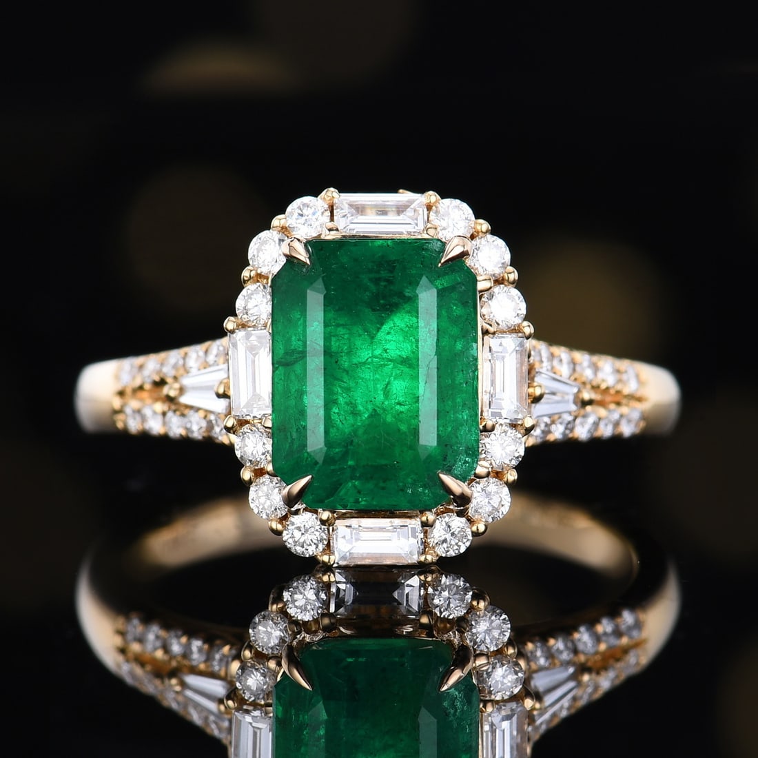 14k Gold 3.09 Ctw Vivid Green Natural Emerald & Diamond Ring/pendant( Without Chain ): Ref:231194232 // gold content:14k gold // ring size:7. 25us // // main gemstone:emerald // shape:octagonal // carat weight:2. 43ct // color:vivid green // treatment:natural // // adjacent gemstone 2 :