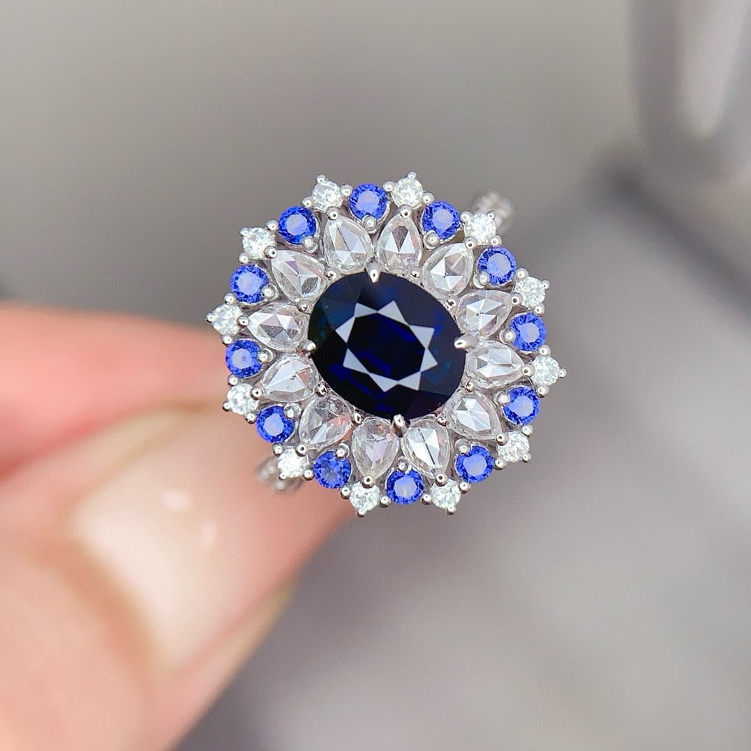 14k Gold 1.35 Ct Natural Sapphire & Diamond Ring - 2
