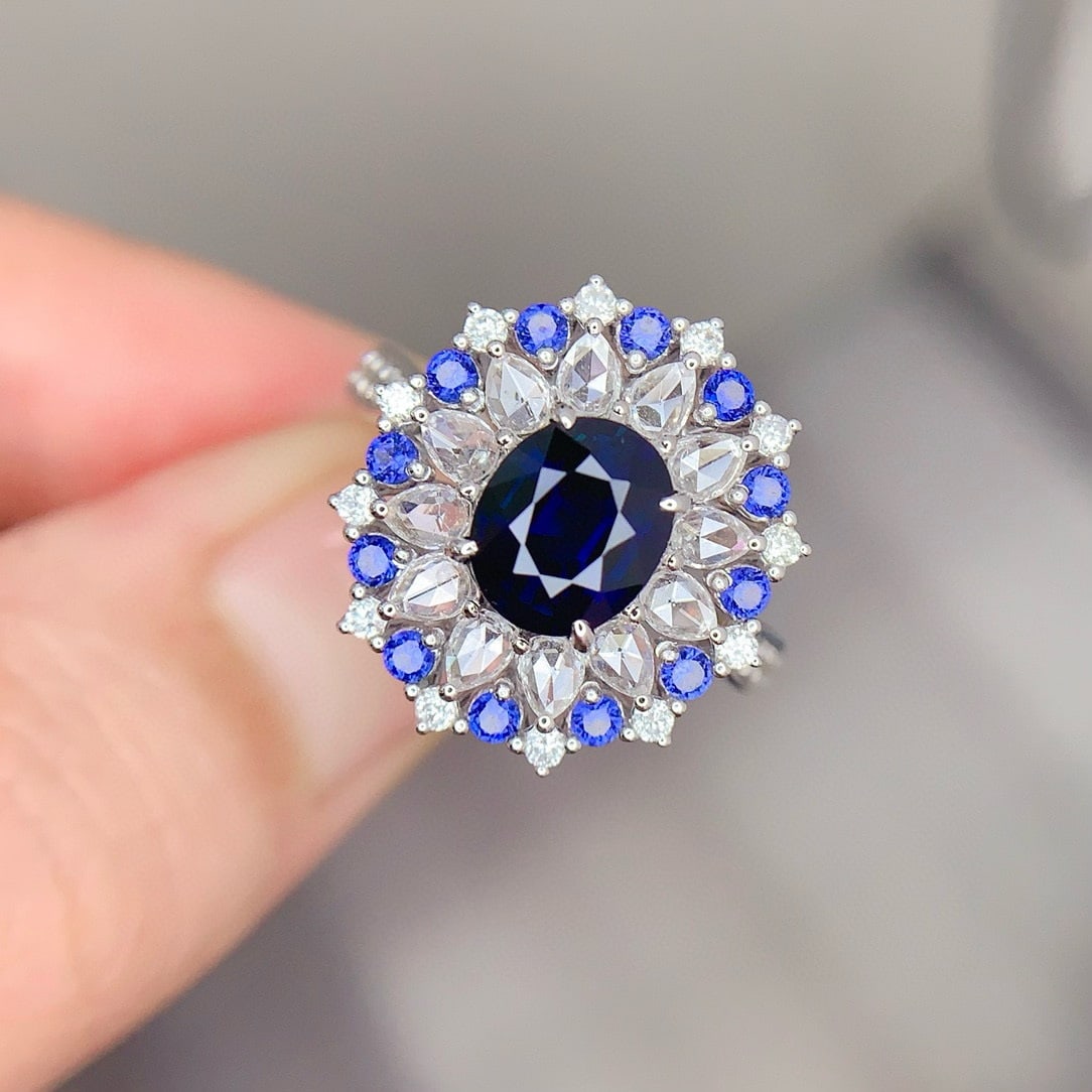 14k Gold 1.35 Ct Natural Sapphire & Diamond Ring - 3