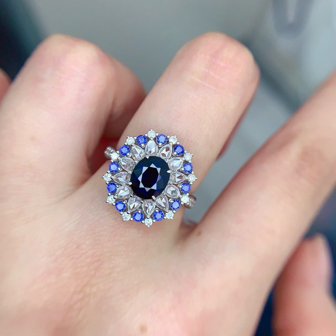 14k Gold 1.35 Ct Natural Sapphire & Diamond Ring - 4