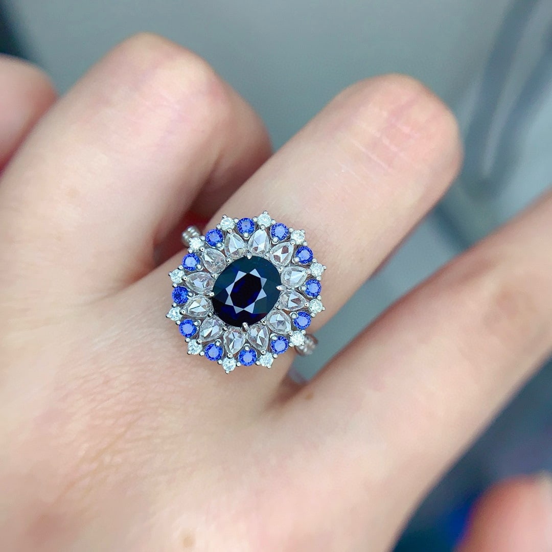 14k Gold 1.35 Ct Natural Sapphire & Diamond Ring - 5