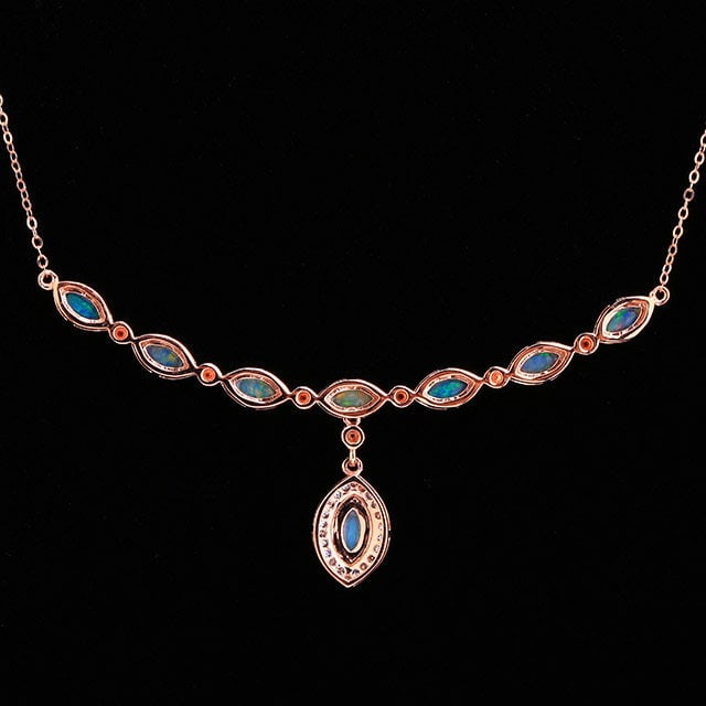 14k Gold 0.79 Ctw Natural Opal & Diamond Necklace - 4