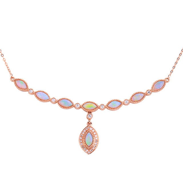14k Gold 0.79 Ctw Natural Opal & Diamond Necklace - 5