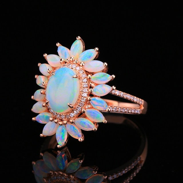 14k Gold 1.80 Ctw Natural Opal & Opal Ring - 2