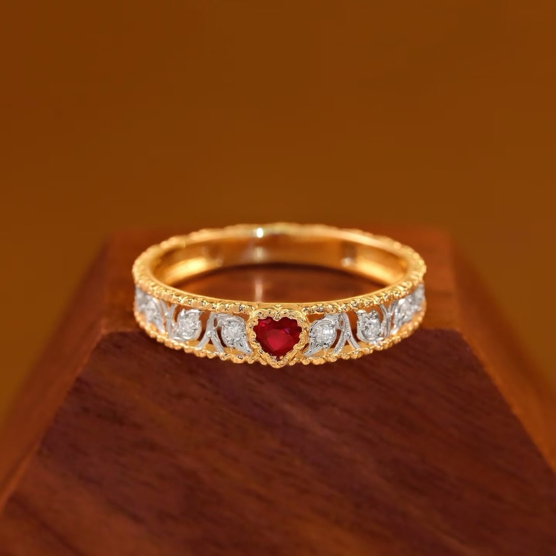 14k Gold 0.28 Ct Natural Ruby & Diamond Ring: Ref:231194240 // gold content:14k gold // ring size:7. 25us // // main gemstone:ruby & diamond // shape:heart & round // carat weight:0. 28ct // color:red & white // treatment:natural // High
