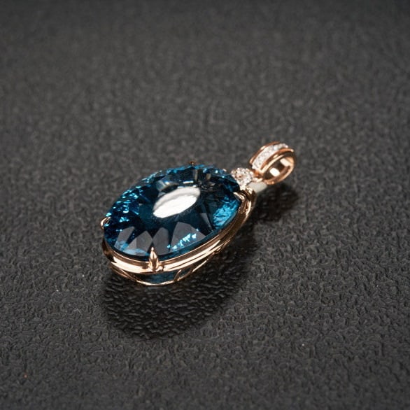 14k Gold 21.68 Ct Natural Topaz & Diamond Pendant( Without Chain ) - 6