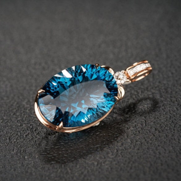 14k Gold 21.68 Ct Natural Topaz & Diamond Pendant( Without Chain ) - 7