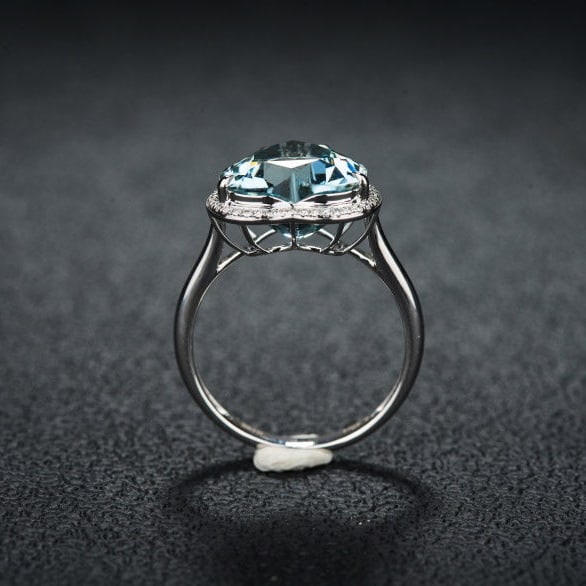 14k Gold 4.42 Ct Natural Aquamarine & Diamond Ring - 6