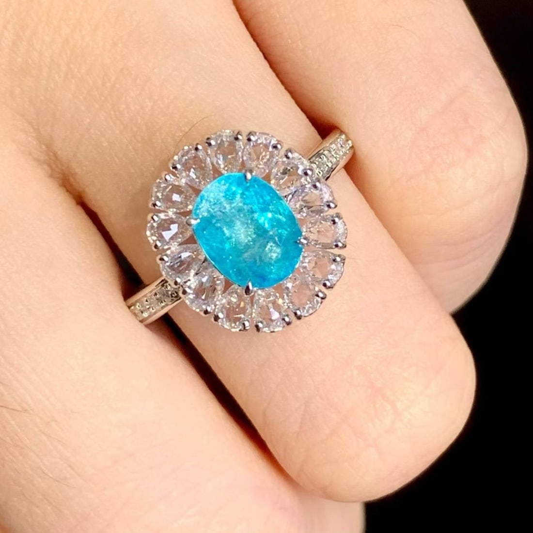 14k Gold 1.1 Ct Natural Paraiba Tourmaline & Diamond & Sapphire Ring - 4