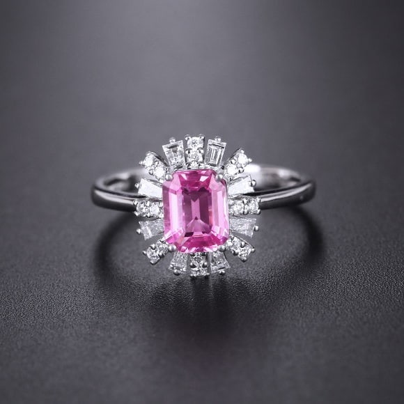 14k Gold 1.42 Ctw Natural Sapphire & Diamond Ring: Ref:231194256 // gold content:14k gold // ring size:7. 25us // // main gemstone:sapphire // shape:octagonal // carat weight:1. 07ct // color:pink // treatment:natural // // adjacent gemstone 2 :