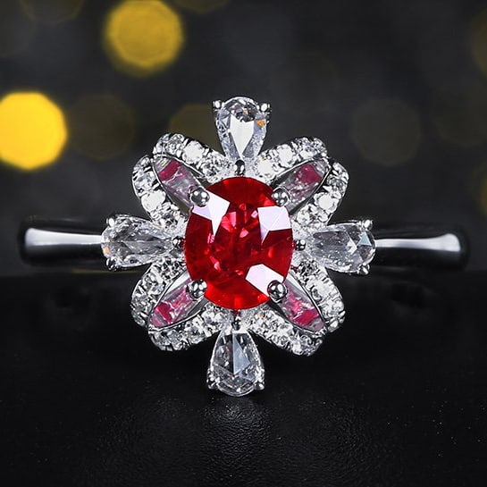 14k Gold 0.80 Ctw Natural Ruby & Diamond Ring: Ref:231194258 // gold content:14k gold // ring size:7. 25us // // main gemstone:ruby // shape:oval // carat weight:0. 50ct // color:red // treatment:natural // // adjacent gemstone 2 : diamond // shap