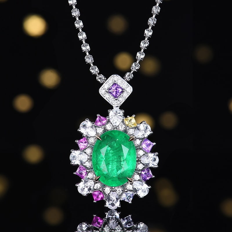 14k Gold 3.06 Ctw Natural Emerald & Diamond Pendant( Without Chain ): Ref:231194263 // gold content:14k gold // main gemstone:emerald // shape:oval // carat weight:2. 9ct // color:green // treatment:natural // // adjacent gemstone 2 : diamond // number of stones:28 //