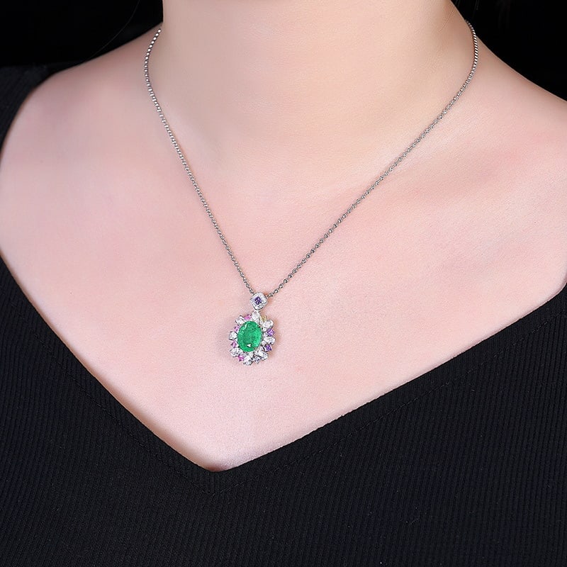 14k Gold 3.06 Ctw Natural Emerald & Diamond Pendant( Without Chain ) - 2