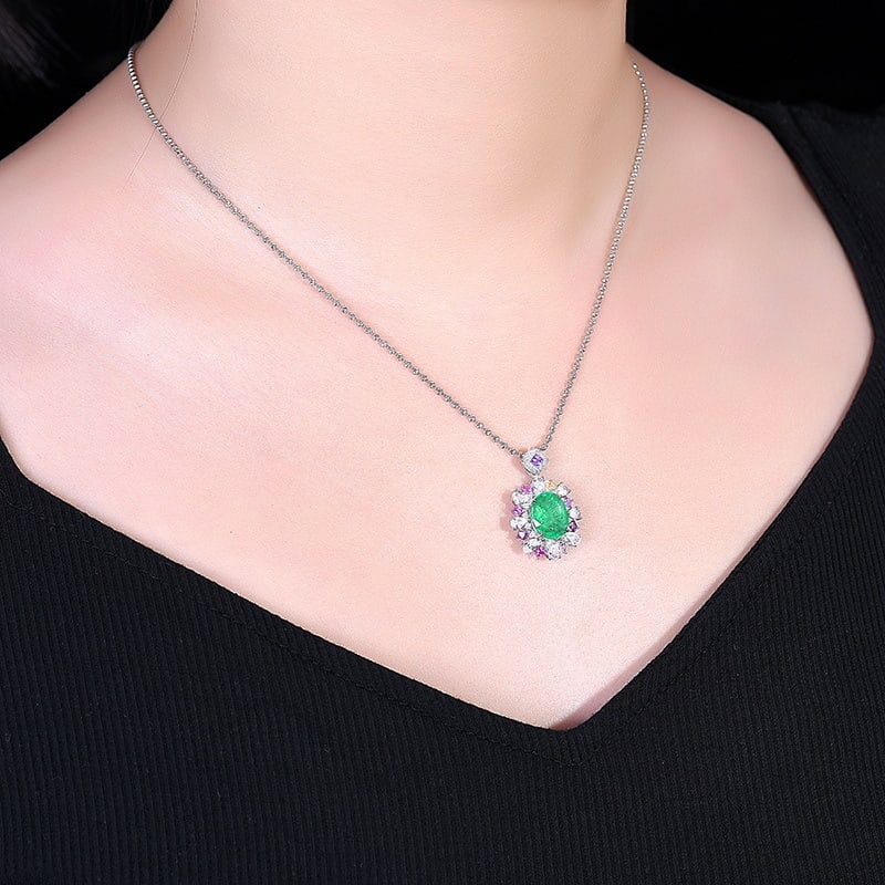 14k Gold 3.06 Ctw Natural Emerald & Diamond Pendant( Without Chain ) - 3