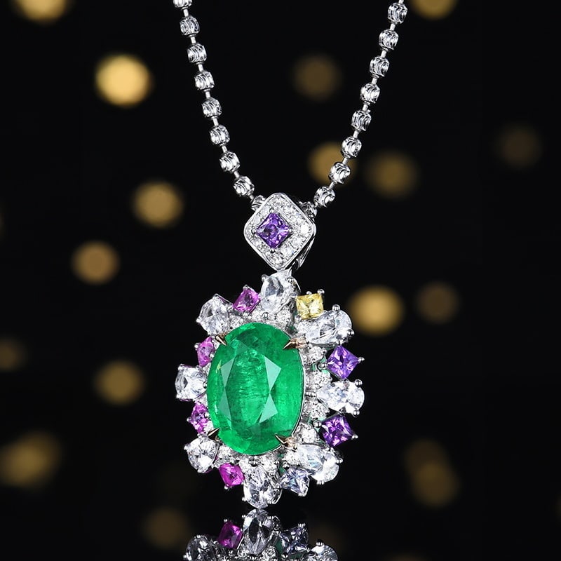 14k Gold 3.06 Ctw Natural Emerald & Diamond Pendant( Without Chain ) - 4