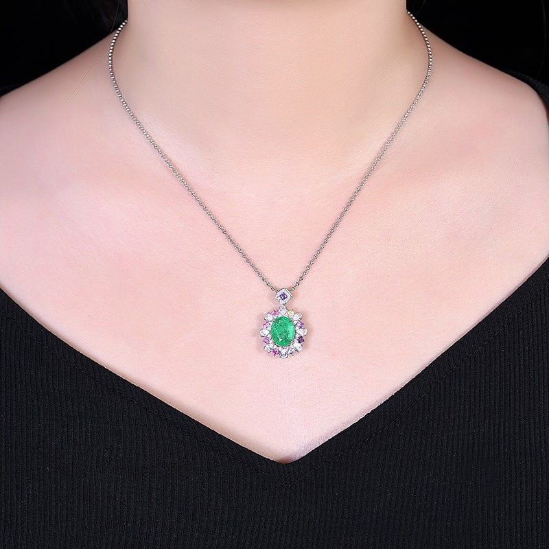 14k Gold 3.06 Ctw Natural Emerald & Diamond Pendant( Without Chain ) - 5