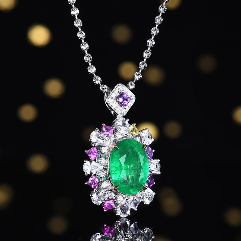 14k Gold 3.06 Ctw Natural Emerald & Diamond Pendant( Without Chain ) - 6