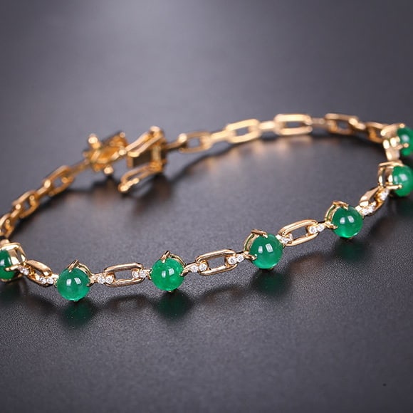 14k Gold 3.35 Ctw Natural Emerald & Diamond Bracelet - 2