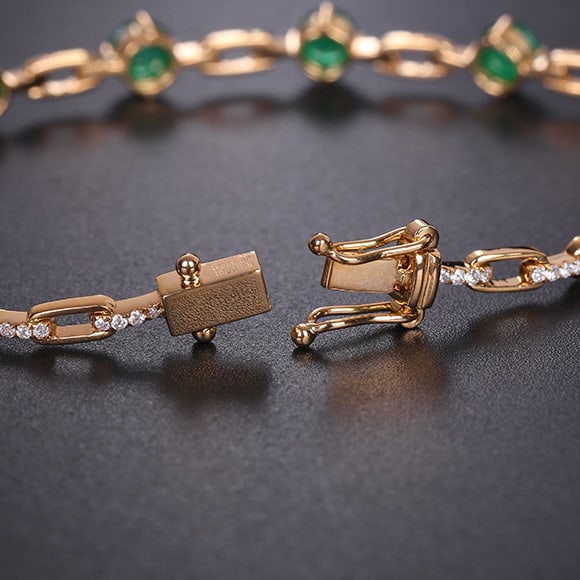 14k Gold 3.35 Ctw Natural Emerald & Diamond Bracelet - 6