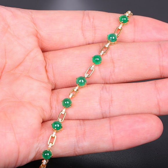 14k Gold 3.35 Ctw Natural Emerald & Diamond Bracelet - 7