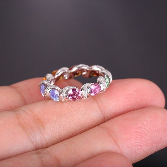 14k Gold 5.18 Ctw Natural Sapphire & Diamond Ring - 5