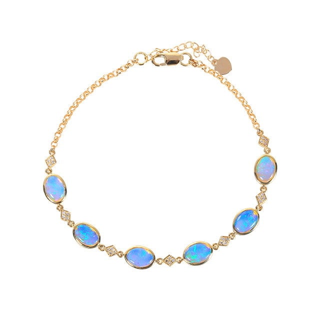 14k Gold 2.70 Ctw Natural Opal & Diamond Bracelet - 5