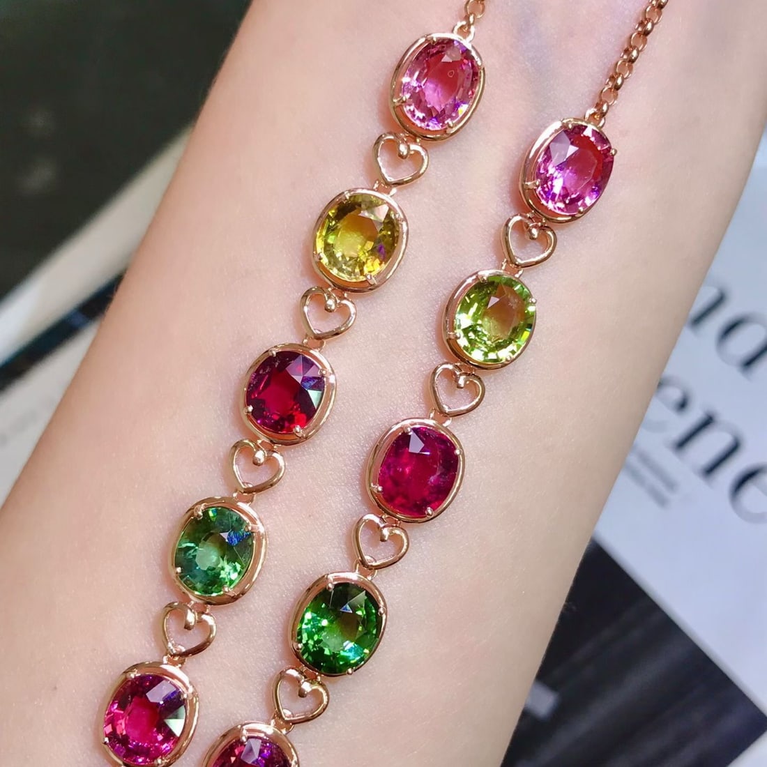 14k Gold 20 Ct Natural Tourmaline & Diamond Necklace - 3