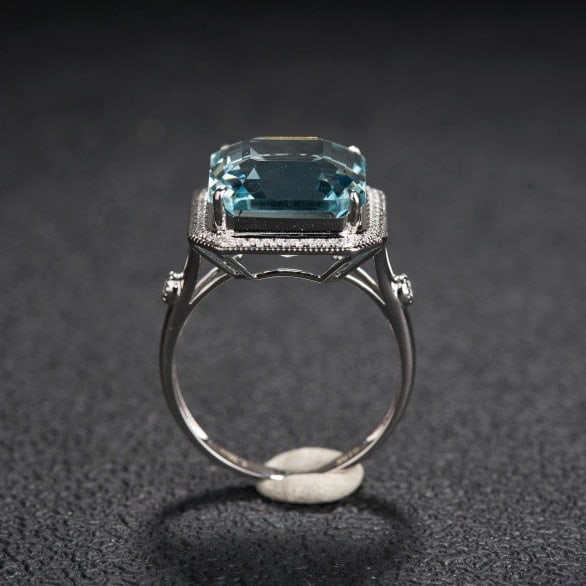 14k Gold 7.36 Ct Natural Aquamarine & Diamond Ring - 8