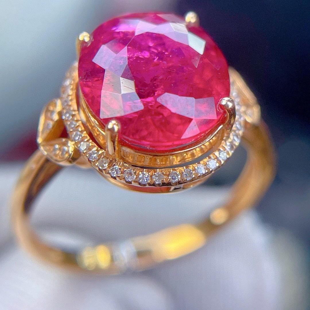 14k Gold 5.8 Ct Natural Tourmaline & Diamond Ring - 3