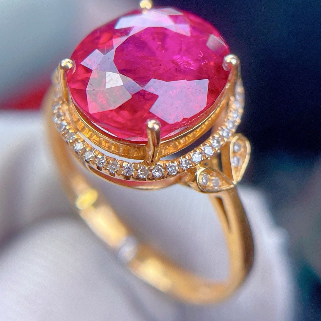 14k Gold 5.8 Ct Natural Tourmaline & Diamond Ring - 5